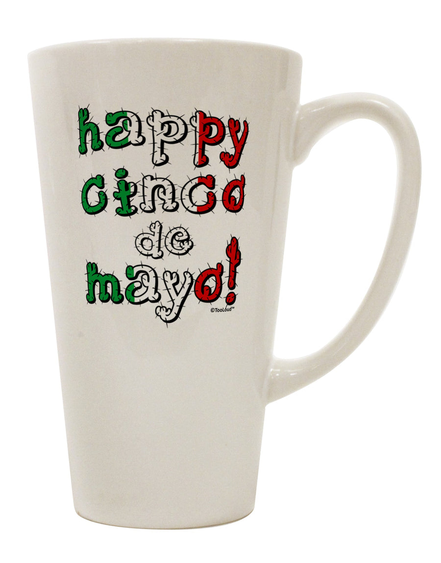 Cactus Design 16 Ounce Conical Latte Coffee Mug - Perfect for Celebrating Cinco de Mayo! - Expertly Crafted by TooLoud-Conical Latte Mug-TooLoud-White-Davson Sales