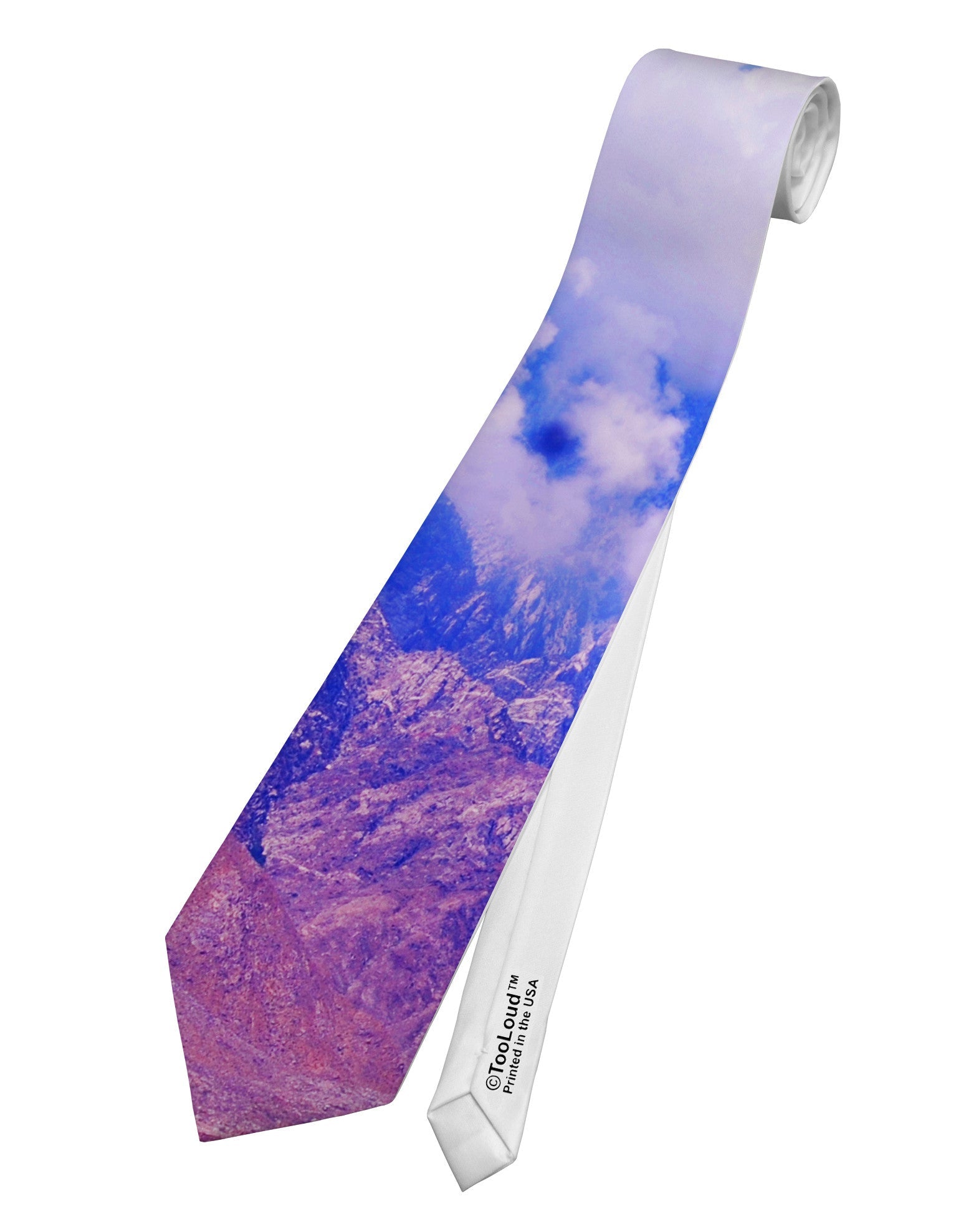 California Mountainscape Printed White Necktie All Over Print
