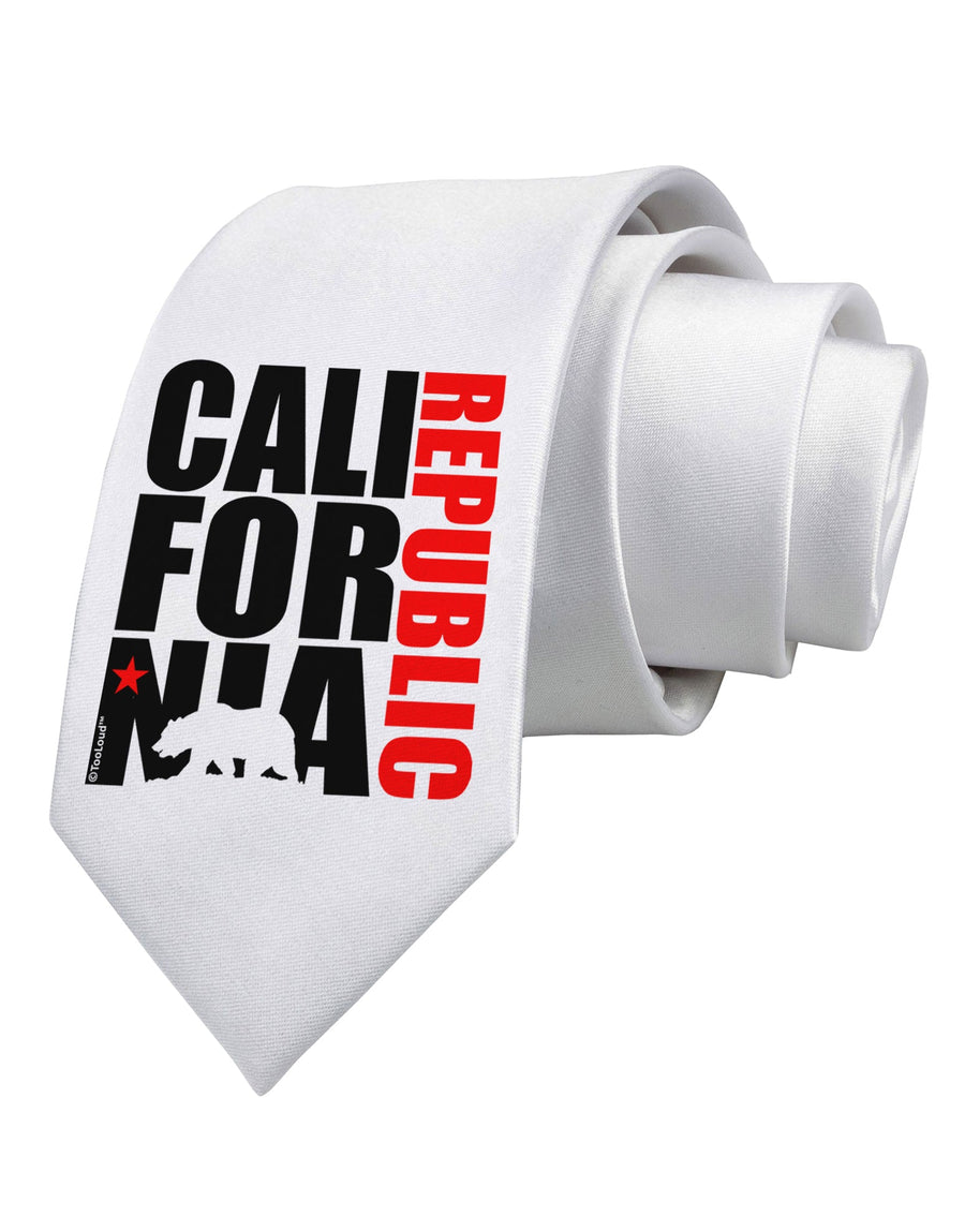 California Republic Design - California Red Star and Bear Printed White Necktie by TooLoud