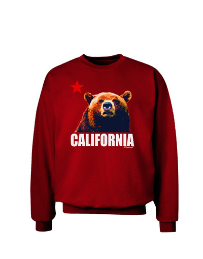 California Republic Design - Grizzly Bear and Star Adult Dark Sweatshirt by TooLoud-Sweatshirts-TooLoud-Deep-Red-Small-Davson Sales