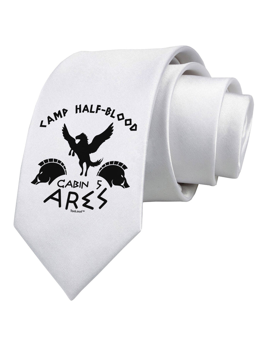 Camp Half Blood Cabin 5 Ares Printed White Necktie by