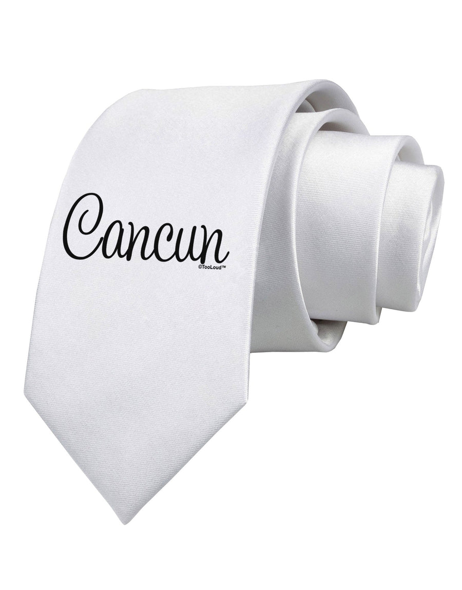 Cancun Mexico - Script Text Printed White Necktie