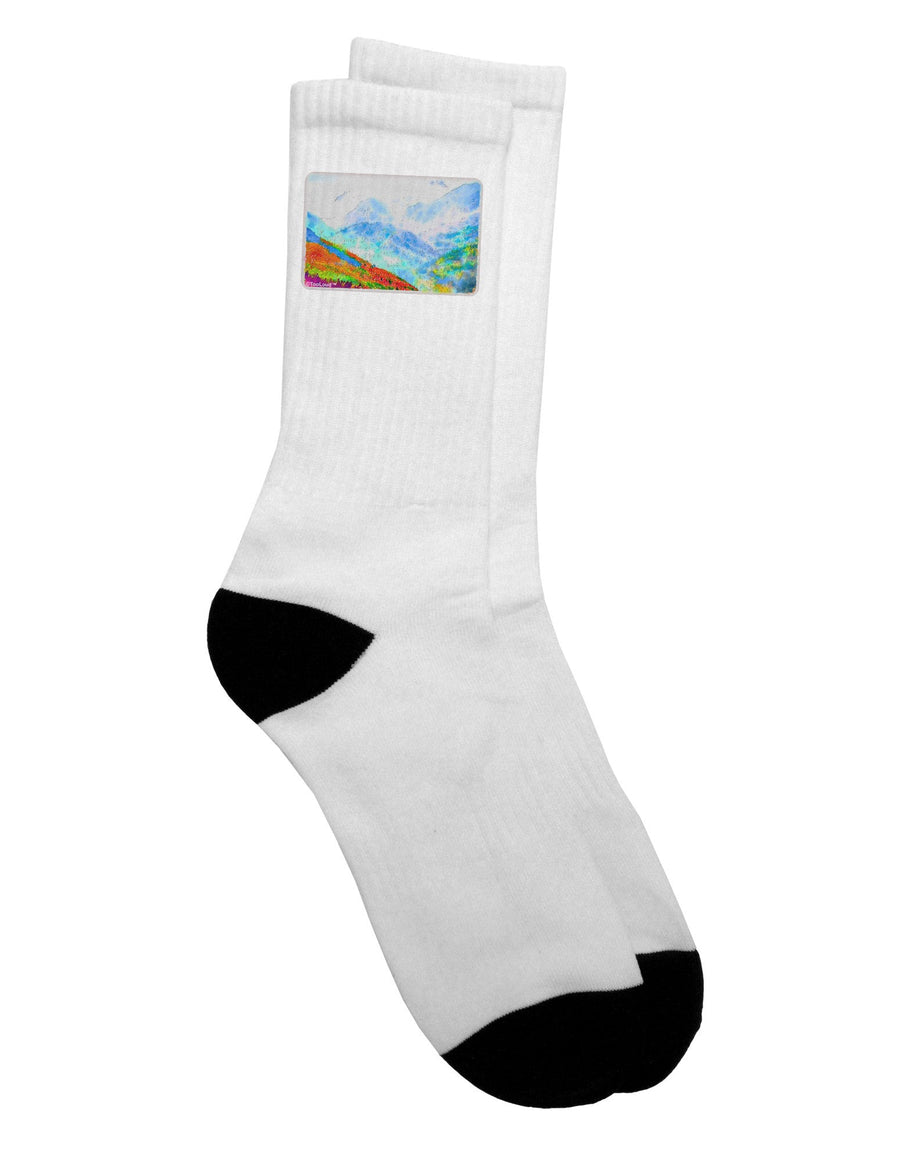 Captivating Watercolor Adult Crew Socks Inspired by CO Fog Mountains - TooLoud-Socks-TooLoud-White-Ladies-4-6-Davson Sales