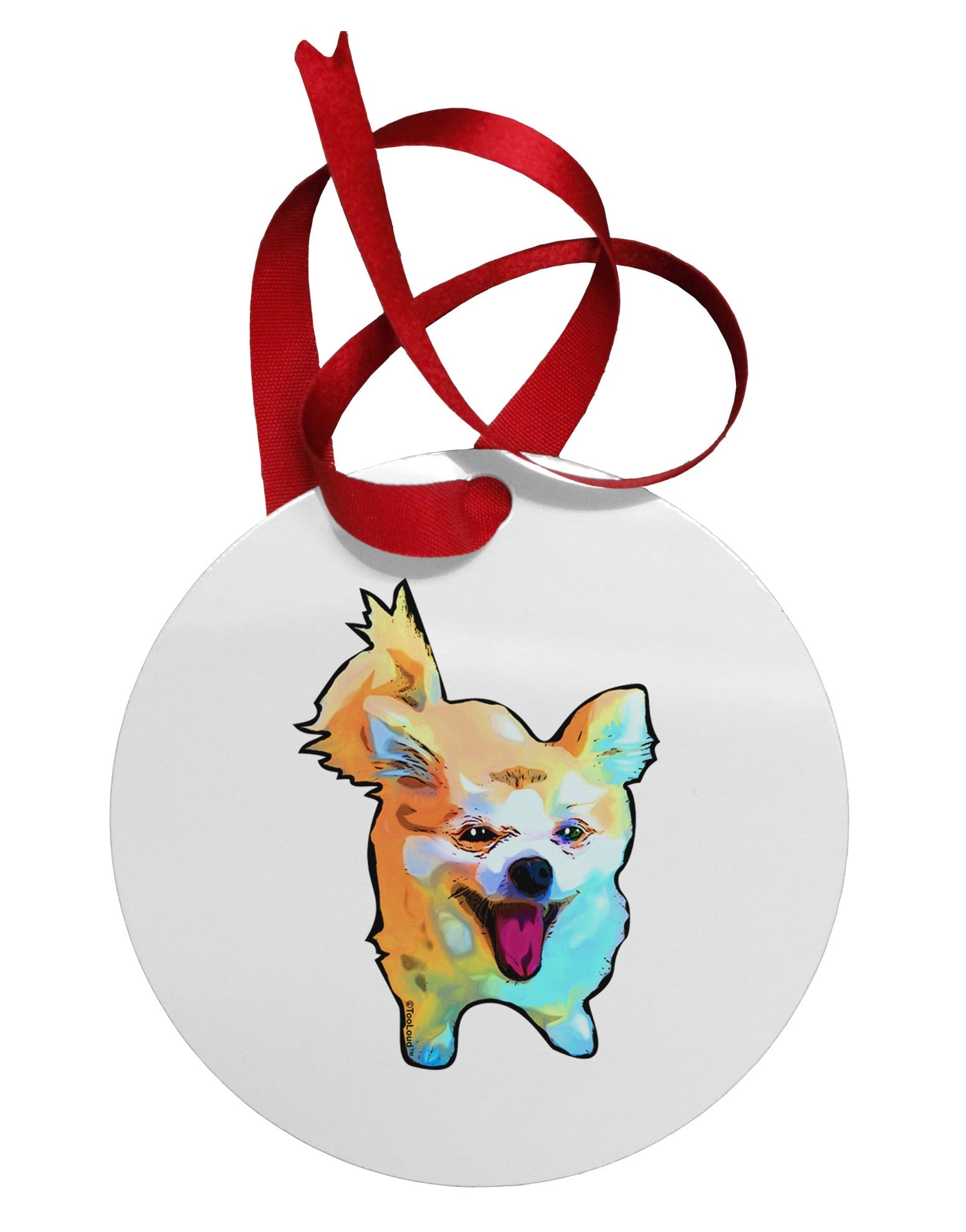 Cartoon Pomeranian Circular Metal Ornament-Ornament-TooLoud-White-Davson Sales
