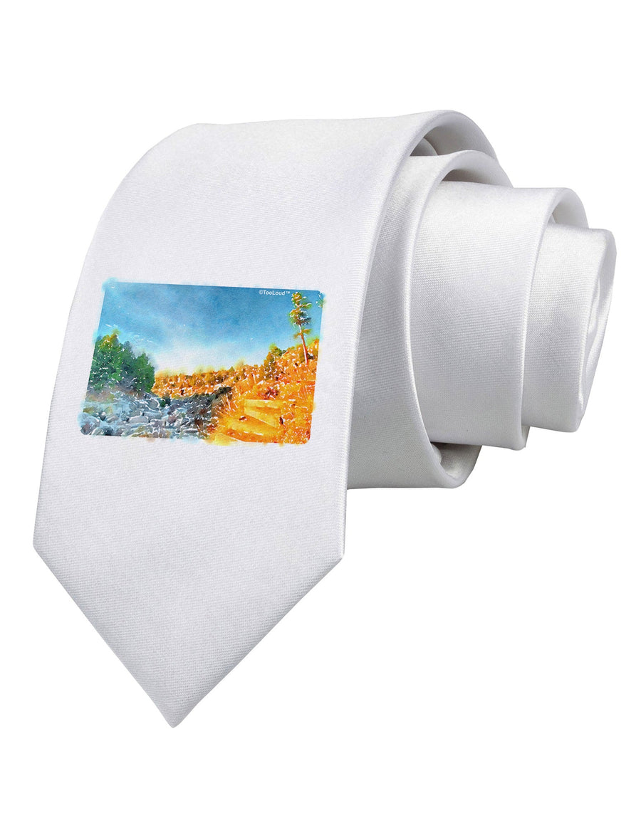 Castlewood Canyon Watercolor Printed White Necktie