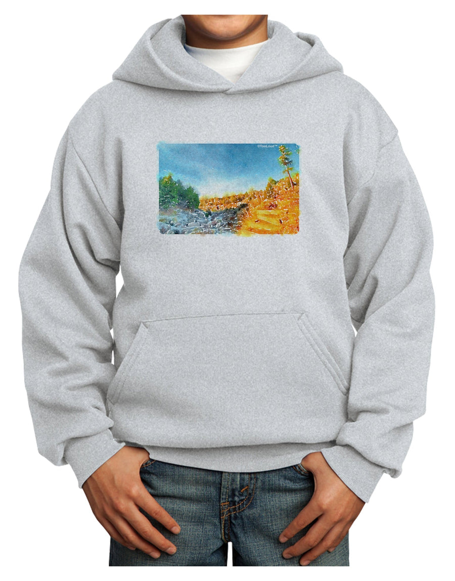 Castlewood Canyon Watercolor Youth Hoodie Pullover Sweatshirt-Youth Hoodie-TooLoud-White-XS-Davson Sales