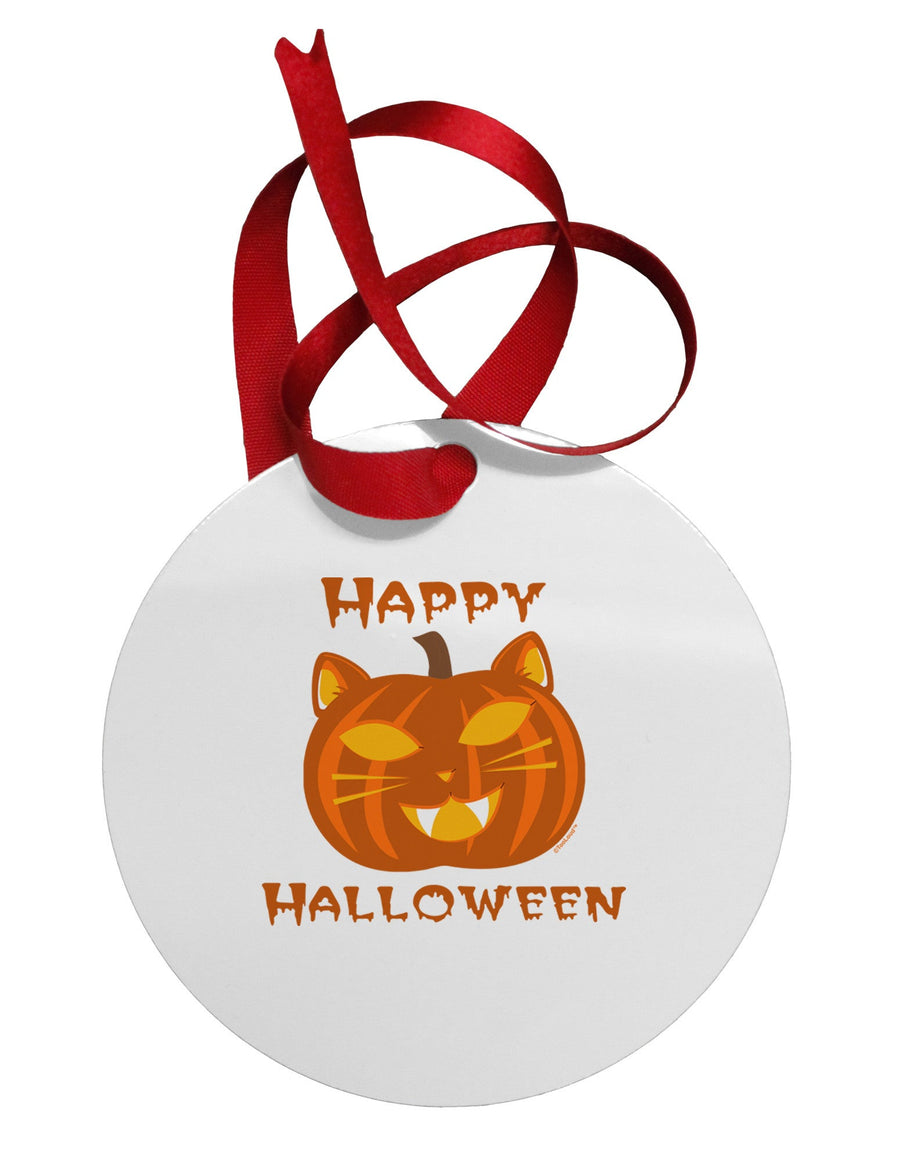 Cat-O-Lantern With Text Circular Metal Ornament-Ornament-TooLoud-White-Davson Sales