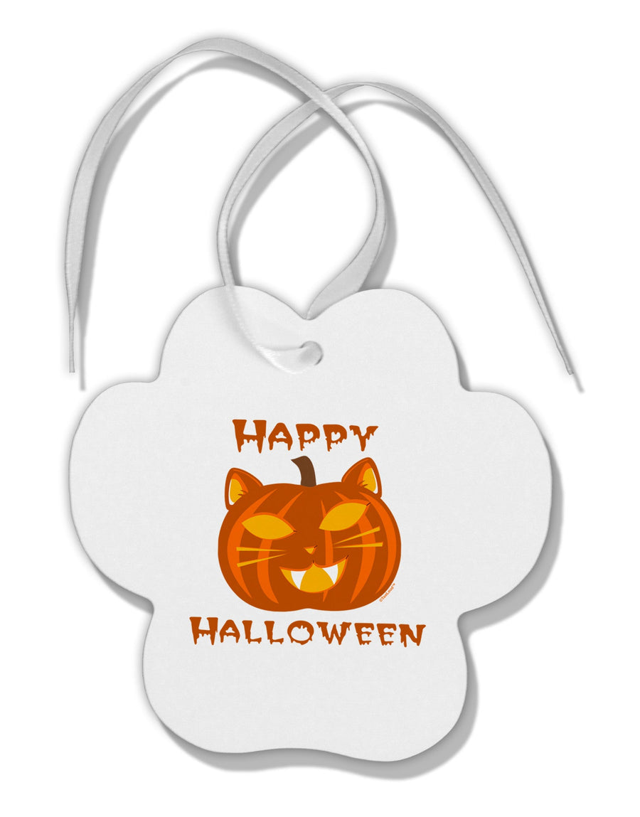 Cat-O-Lantern With Text Paw Print Shaped Ornament-Ornament-TooLoud-White-Davson Sales