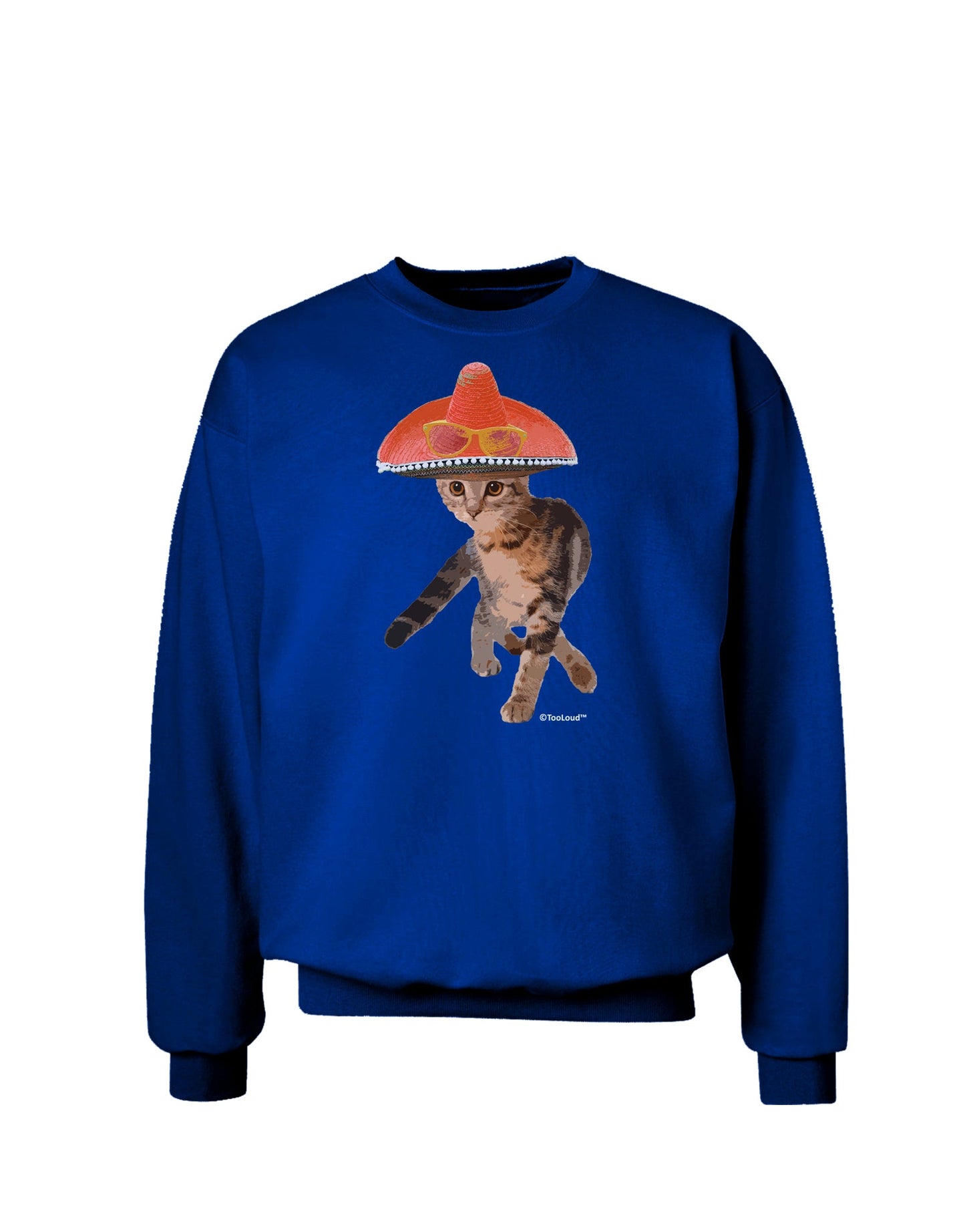 Cat with Pink Sombrero and Sunglasses Adult Dark Sweatshirt by TooLoud-Sweatshirts-TooLoud-Deep-Royal-Blue-Small-Davson Sales