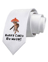 Cat with Pink Sombrero - Happy Cinco de Meow Printed White Necktie by TooLoud