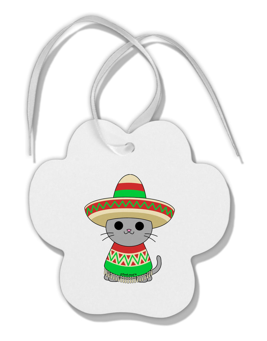 Cat with Sombrero and Poncho Paw Print Shaped Ornament by TooLoud-Ornament-TooLoud-White-Davson Sales