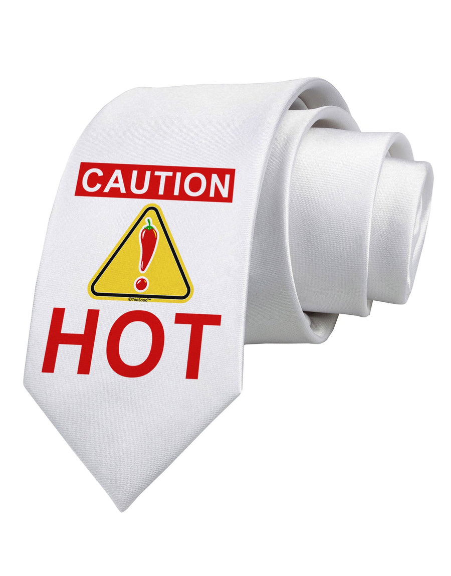 Caution Hot Chili Pepper Sign Printed White Necktie