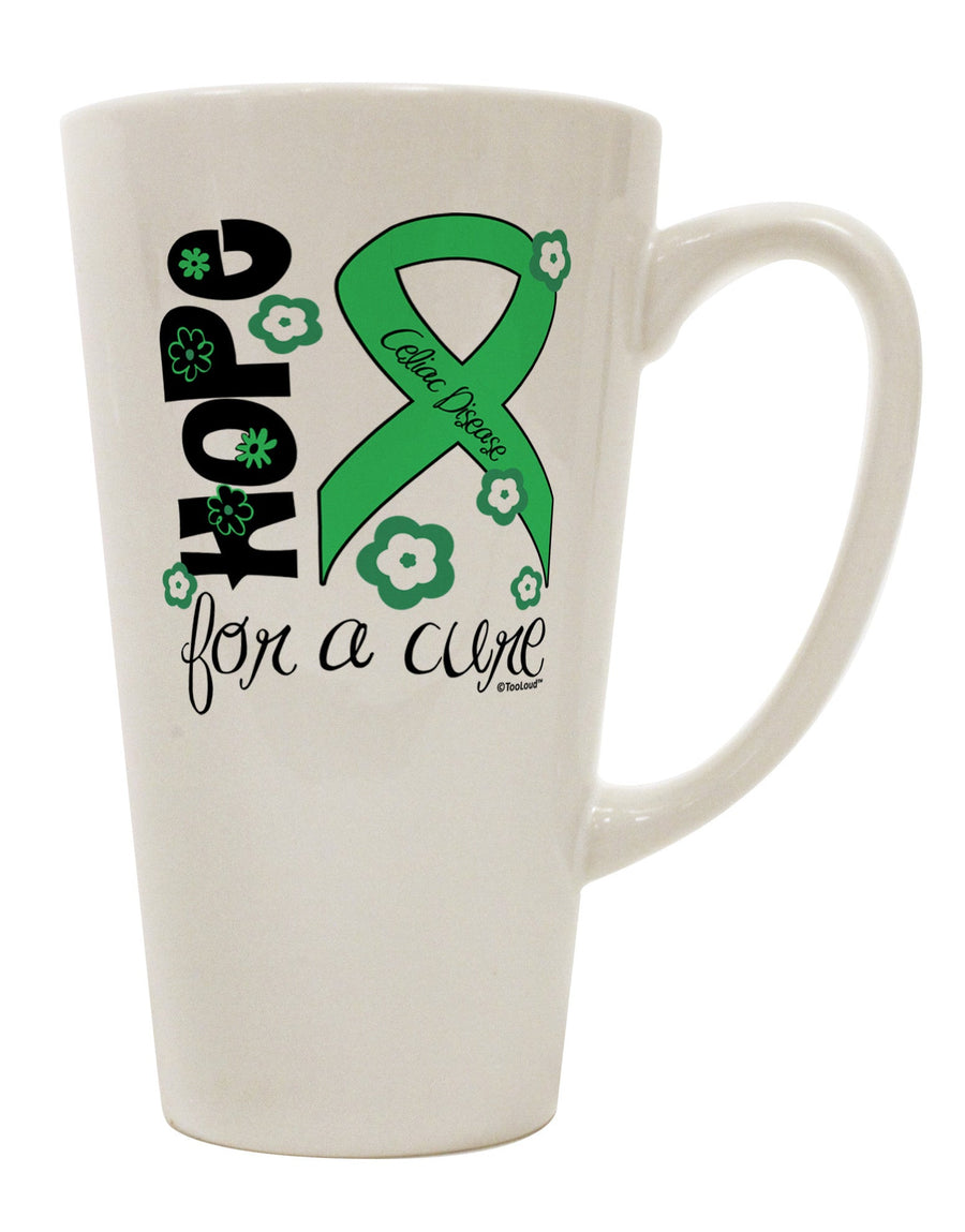 Celiac Disease Awareness - Light Green Ribbon and Flowers Conical Latte Coffee Mug - TooLoud