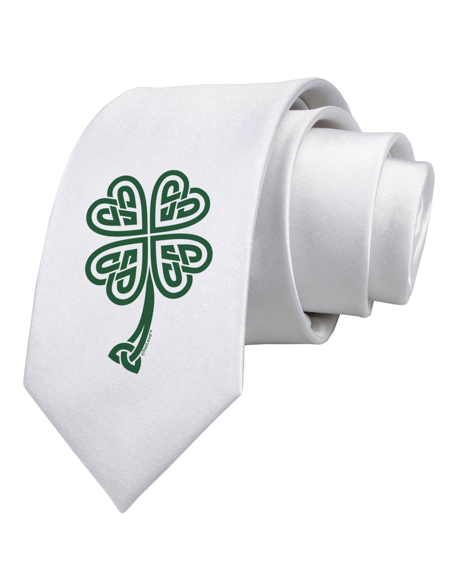 Celtic Knot 4 Leaf Clover St Patricks Printed White Necktie