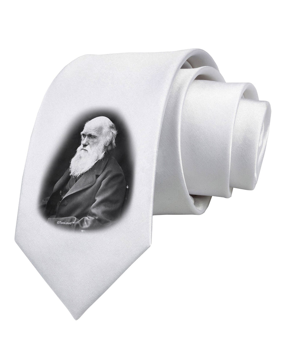 Charles Darwin Black and White Printed White Necktie by TooLoud