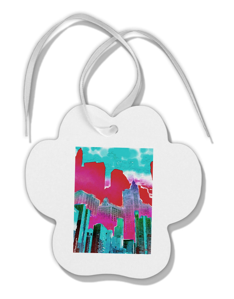 Chicago Abstract 2 Watercolor Paw Print Shaped Ornament-Ornament-TooLoud-White-Davson Sales