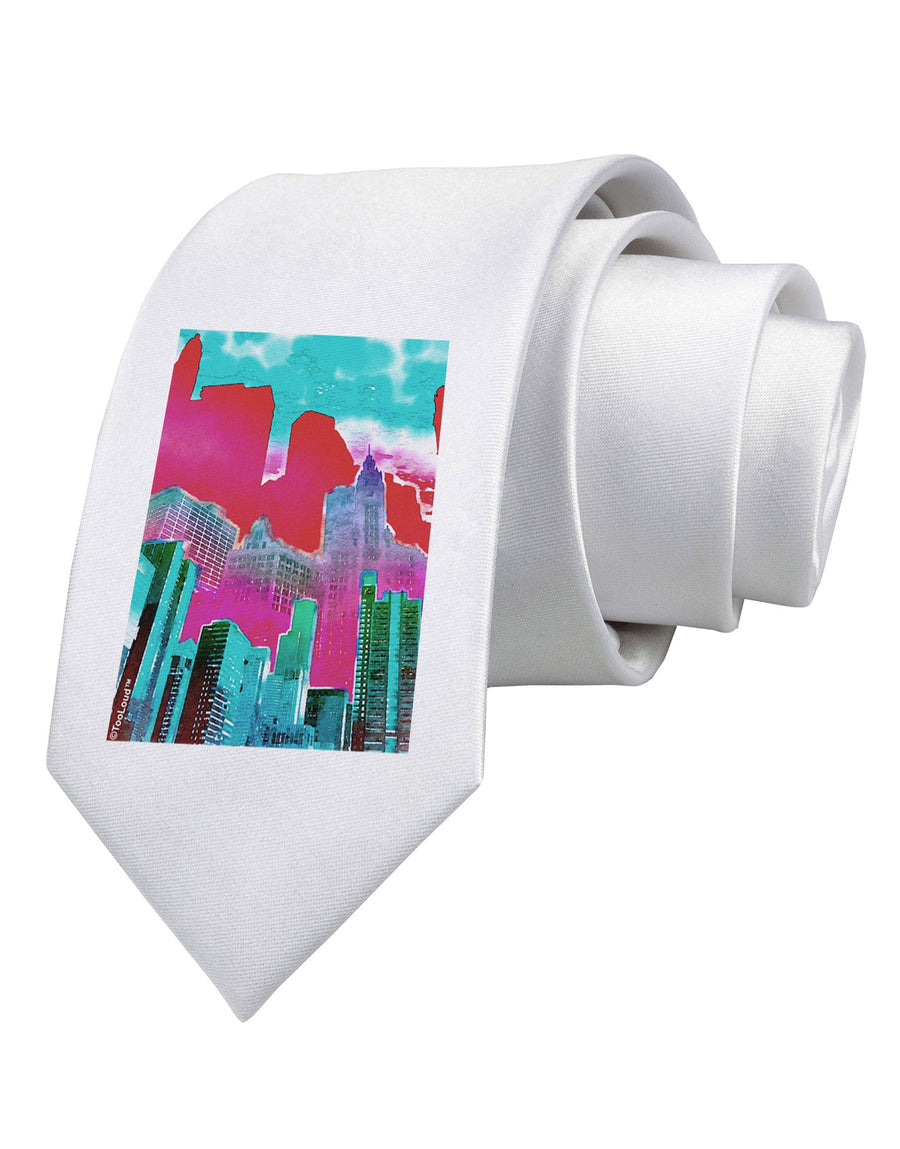 Chicago Abstract 2 Watercolor Printed White Necktie