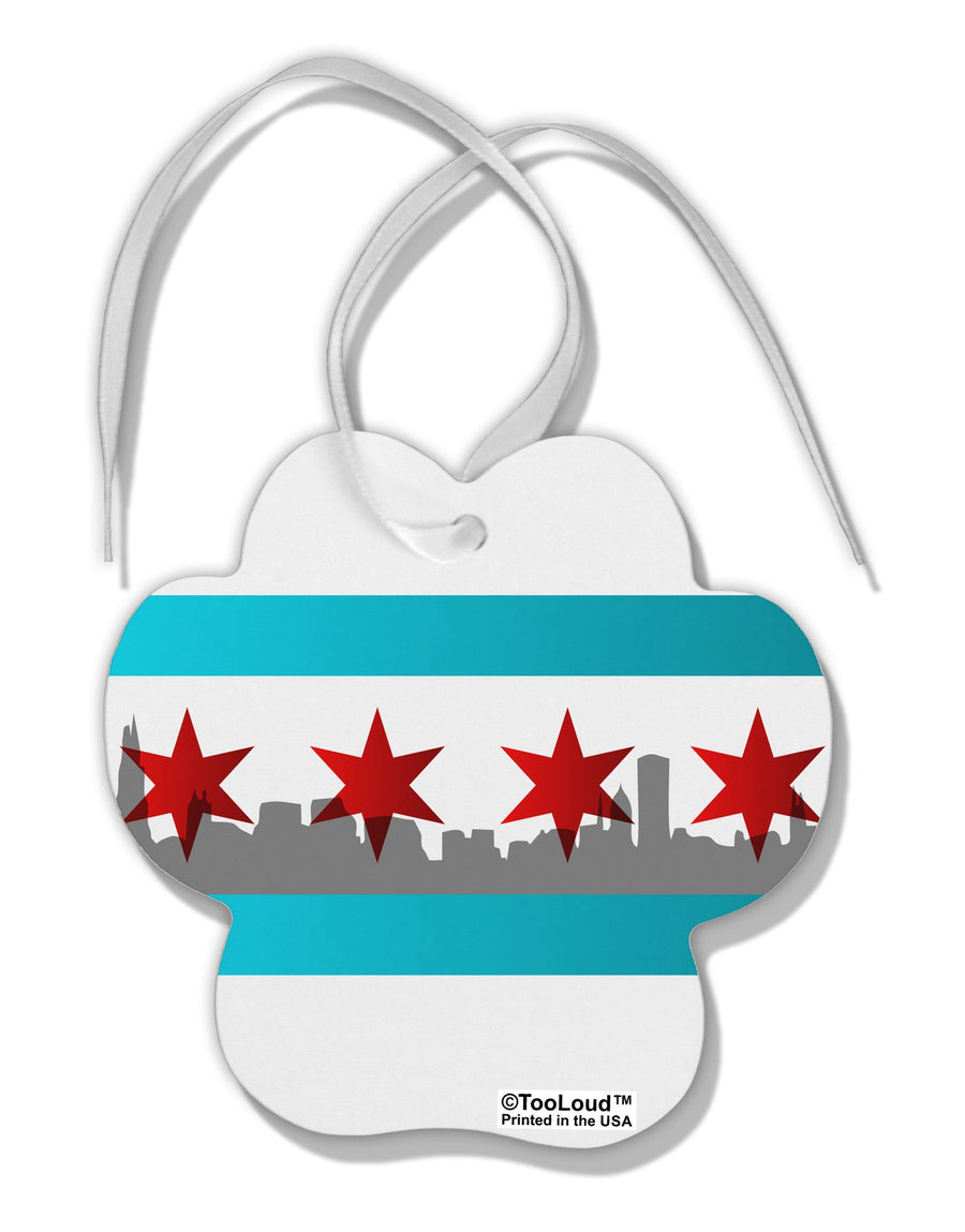 Chicago Flag Skyline AOP Paw Print Shaped Ornament All Over Print-Ornament-TooLoud-White-Davson Sales