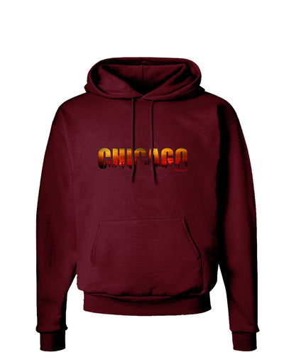 Chicago Skyline Cutout - Sunset Sky Dark Hoodie Sweatshirt by TooLoud-Hoodie-TooLoud-Maroon-Small-Davson Sales