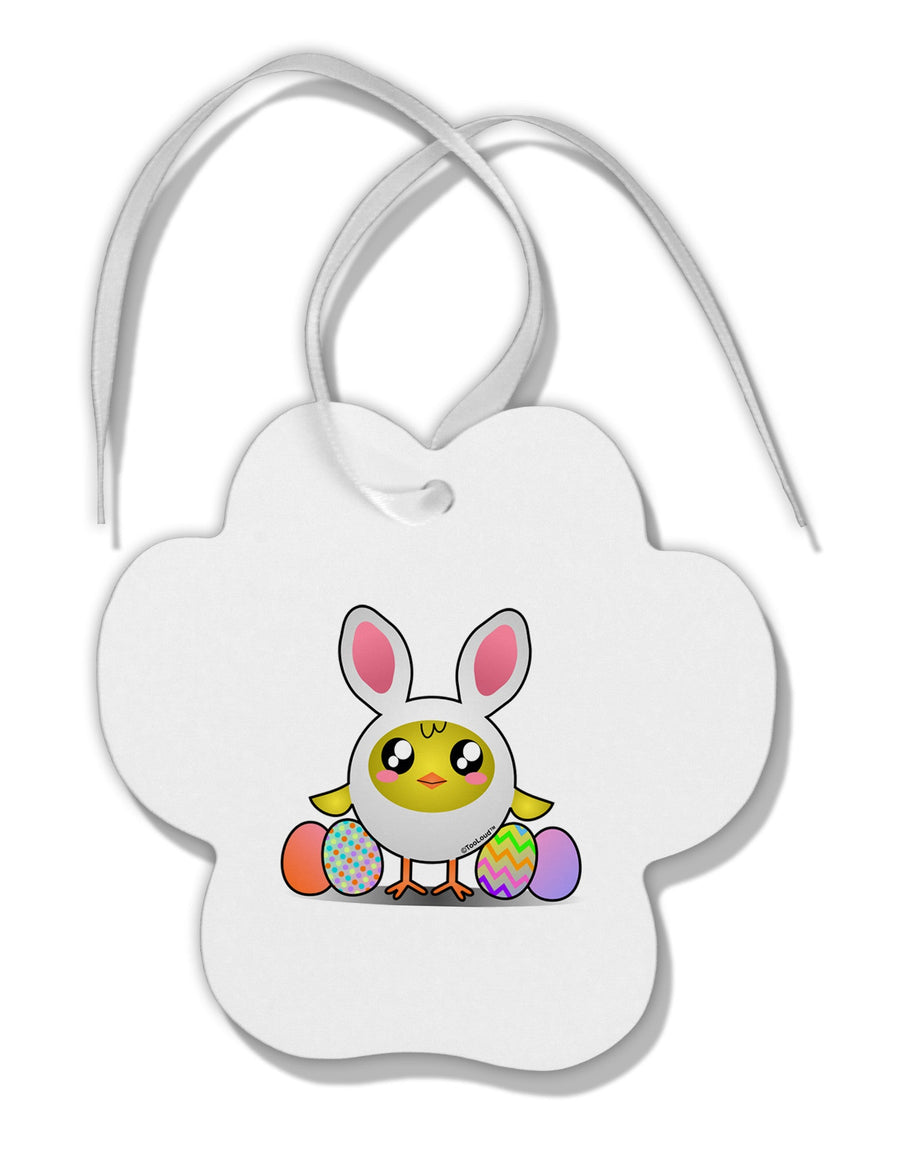 Chick In Bunny Costume Paw Print Shaped Ornament-Ornament-TooLoud-White-Davson Sales