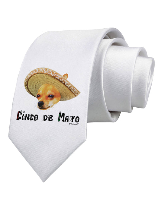 Chihuahua Dog with Sombrero - Cinco de Mayo Printed White Necktie by TooLoud