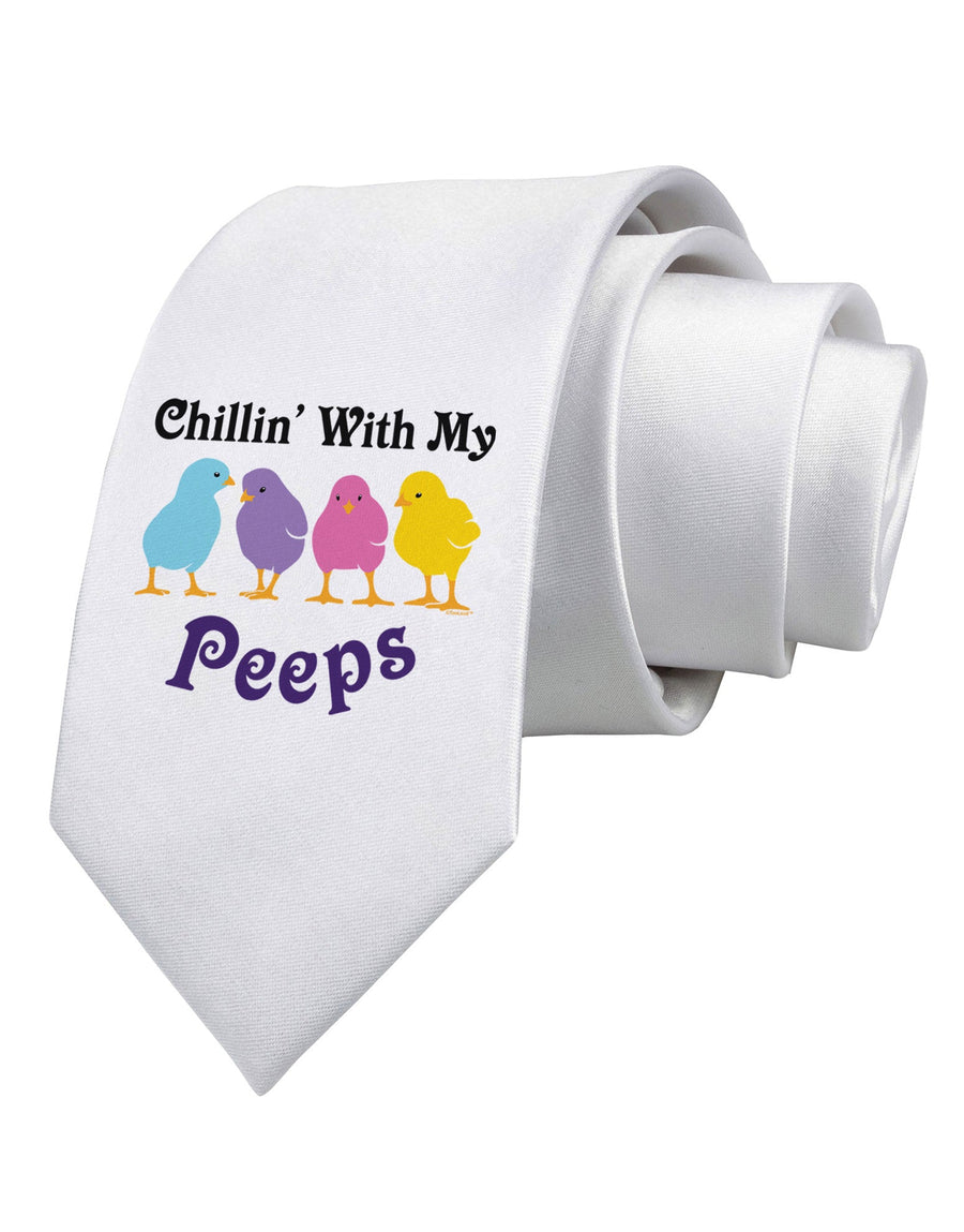 Chillin With My Peeps Printed White Necktie