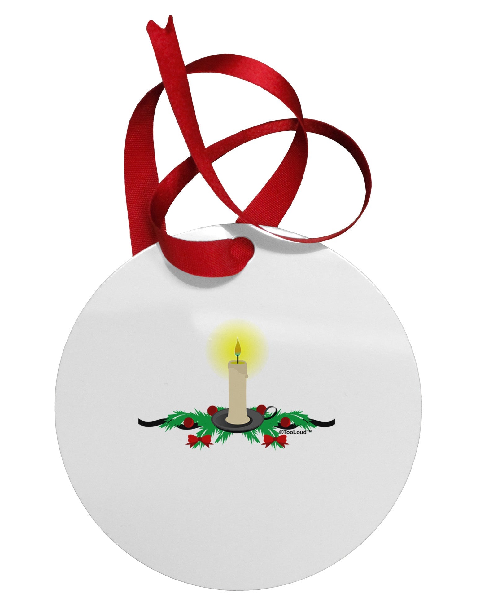 Chirstmas Candle Circular Metal Ornament-Ornament-TooLoud-White-Davson Sales