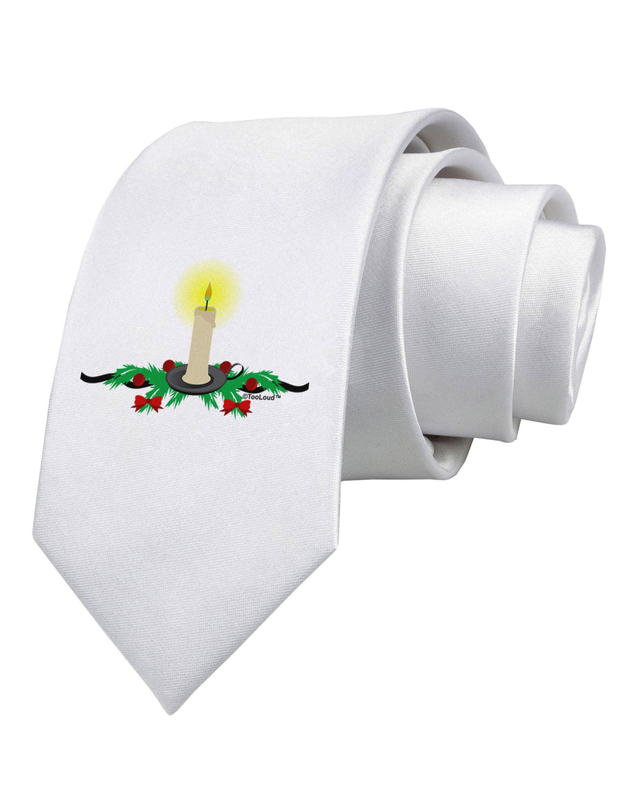 Chirstmas Candle Printed White Necktie