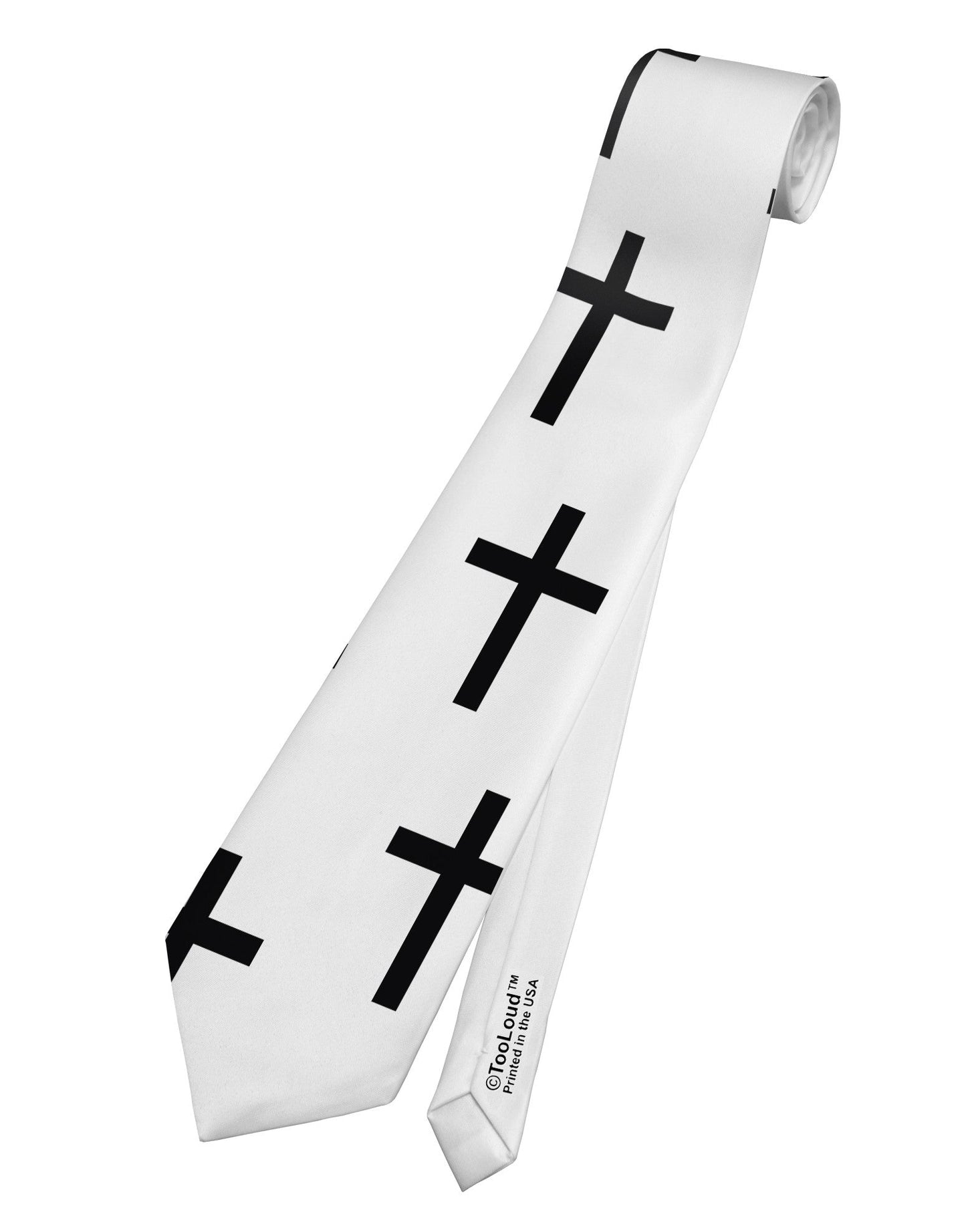 Christian Crosses Printed White Necktie All Over Print