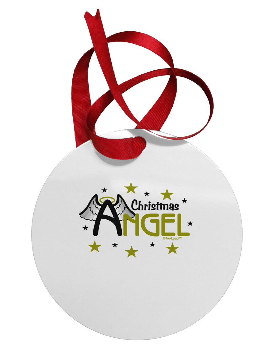 Christmas Angel Text Circular Metal Ornament-Ornament-TooLoud-White-Davson Sales