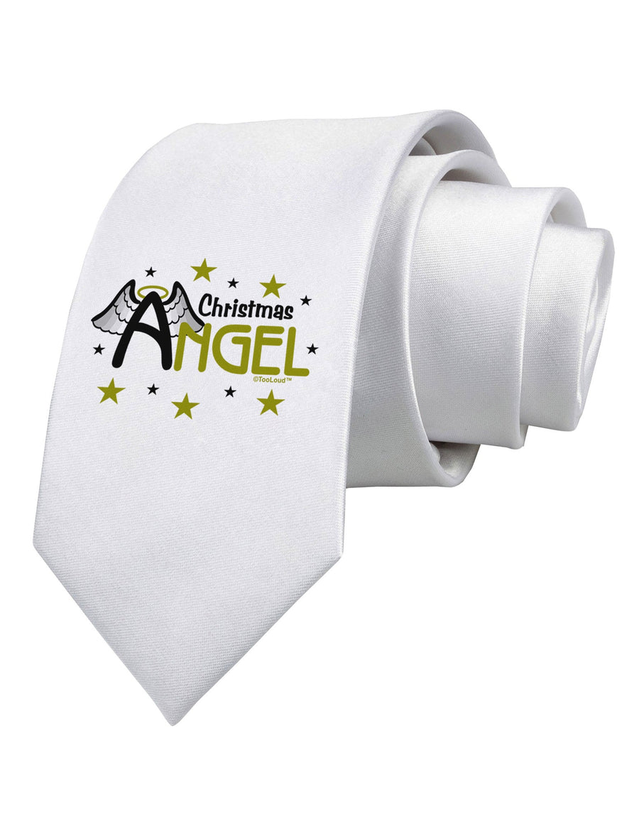 Christmas Angel Text Printed White Necktie