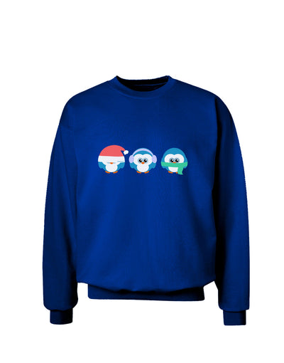 Christmas Penguins See No Evil Hear No Evil Speak No Evil Adult Dark Sweatshirt-Sweatshirts-TooLoud-Deep-Royal-Blue-Small-Davson Sales