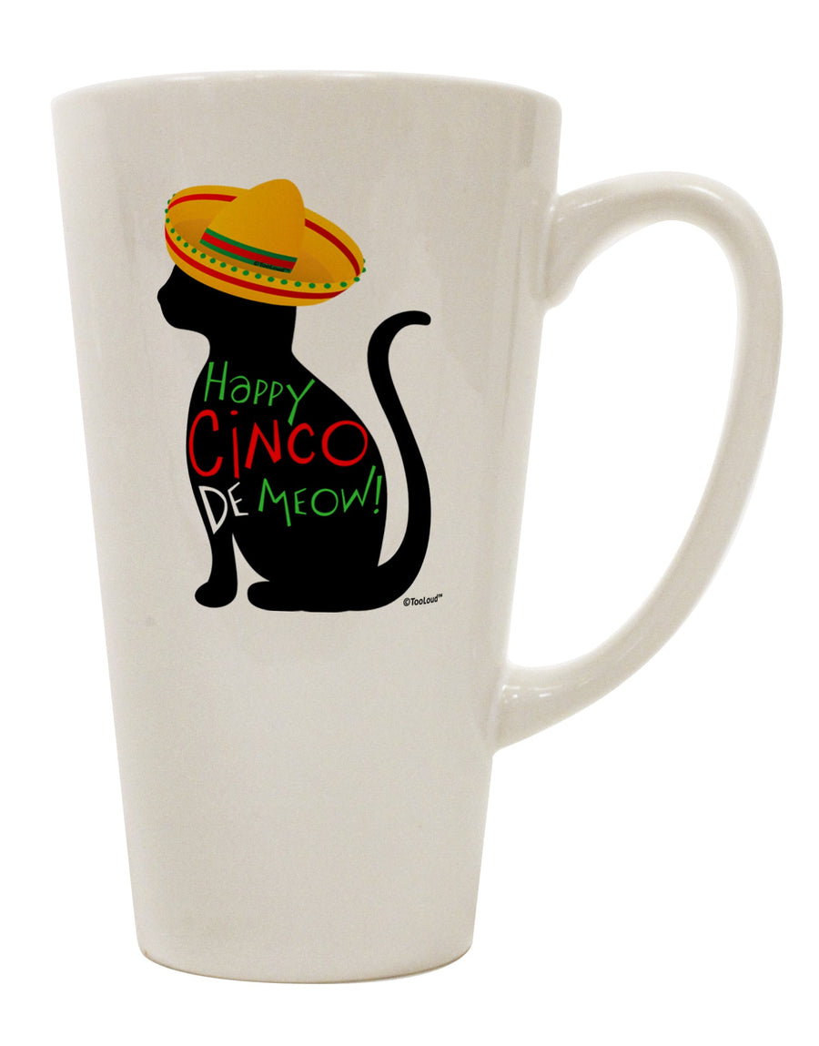 Cinco de Mayo Cat 16 Ounce Conical Latte Coffee Mug - Expertly Crafted for a Joyful Celebration of Cinco de Meow - by TooLoud-Conical Latte Mug-TooLoud-White-Davson Sales