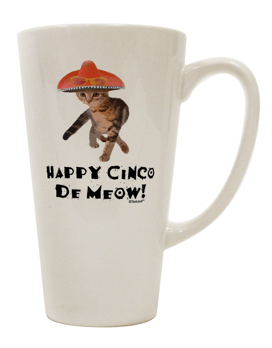 Cinco de Meow Celebration: Cat with Pink Sombrero - 16 Ounce Conical Latte Coffee Mug by TooLoud-Conical Latte Mug-TooLoud-White-Davson Sales