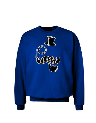 Classy Tophat Mustache Pipe and Monocle Adult Dark Sweatshirt-Sweatshirts-TooLoud-Deep-Royal-Blue-Small-Davson Sales