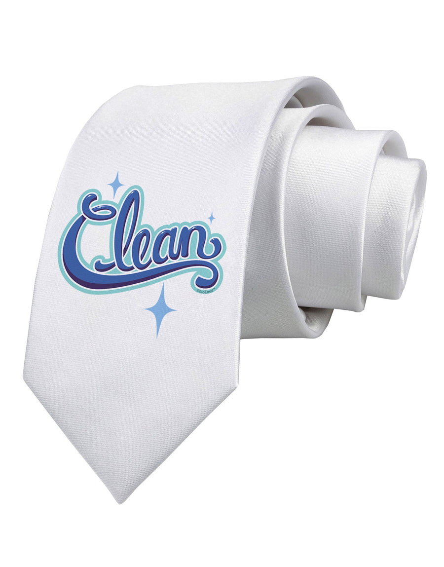 Clean Text Printed White Necktie