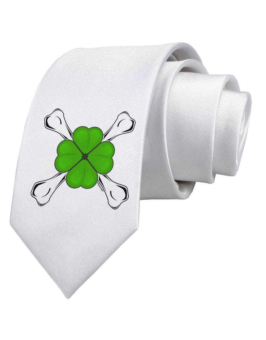 Clover and Crossbones Printed White Necktie by TooLoud