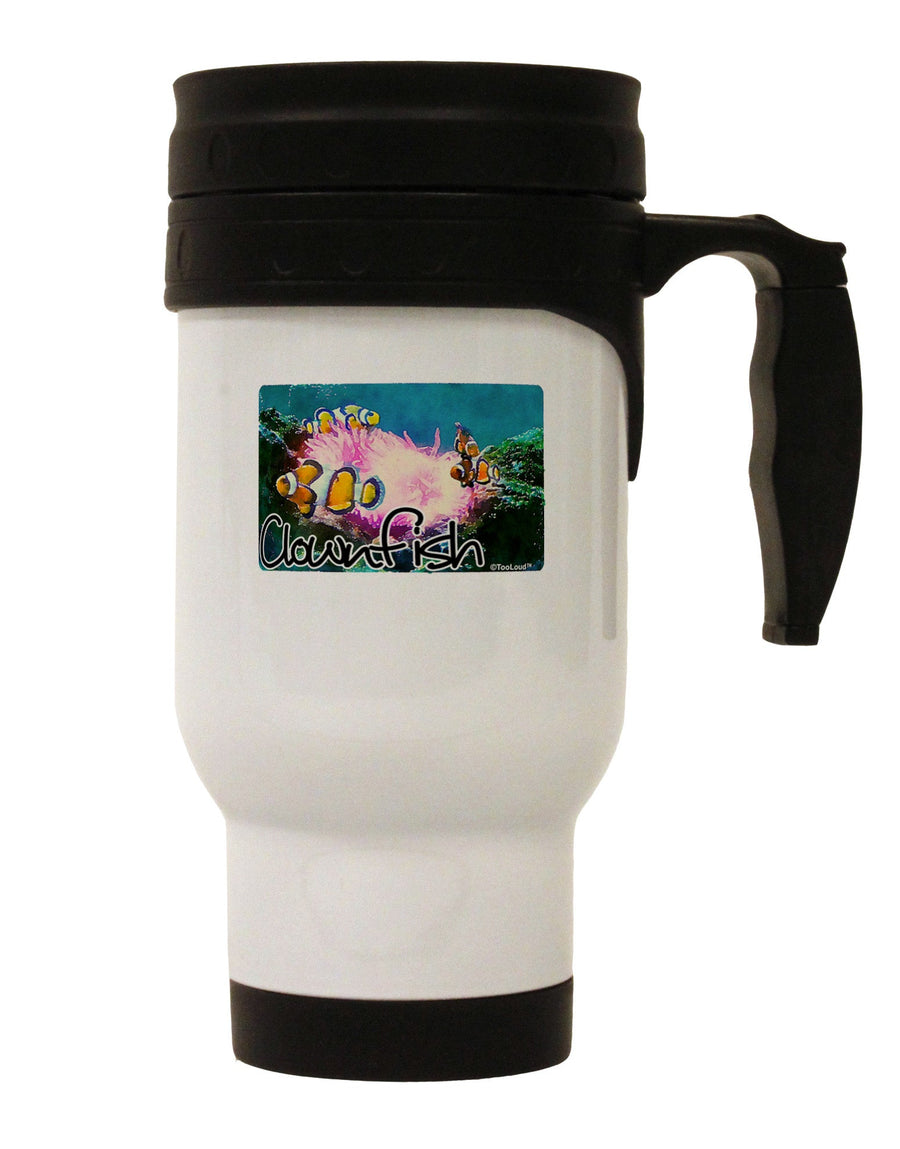 Clownfish Watercolor Text Stainless Steel 14oz Travel Mug-Travel Mugs-TooLoud-White-Davson Sales