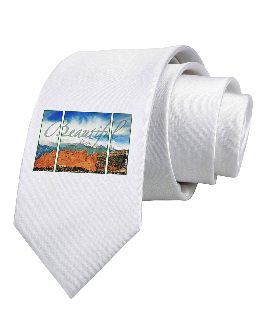 CO Beautiful View Text Printed White Necktie