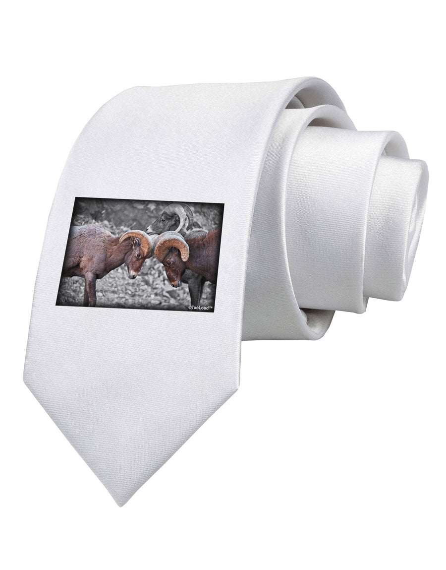 CO Bighorn Head Butt Desaturated Printed White Necktie