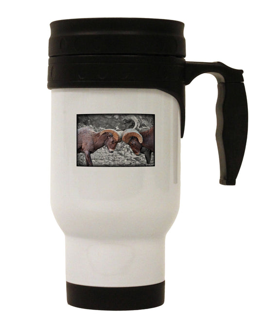 CO Bighorn Head Butt Desaturated Stainless Steel 14oz Travel Mug-Travel Mugs-TooLoud-White-Davson Sales