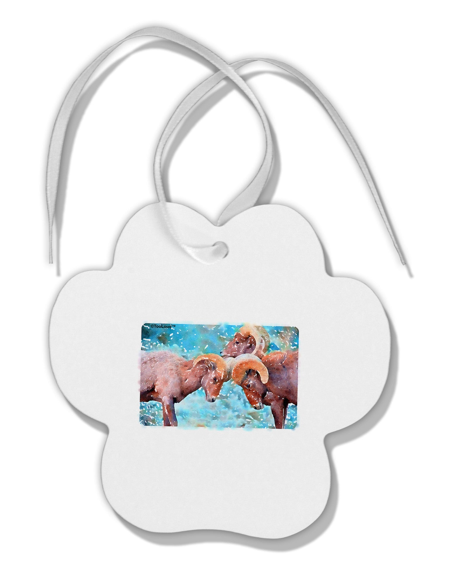 CO Bighorn Head Butt Watercolor Paw Print Shaped Ornament-Ornament-TooLoud-White-Davson Sales