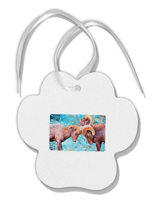 CO Bighorn Head Butt Watercolor Paw Print Shaped Ornament-Ornament-TooLoud-White-Davson Sales