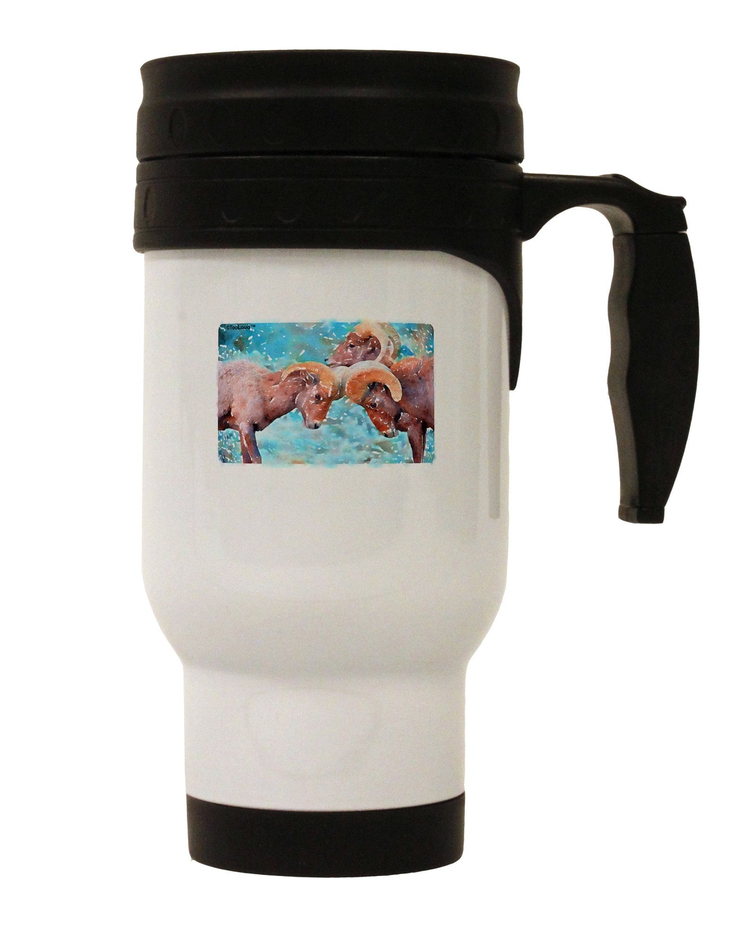 CO Bighorn Head Butt Watercolor Stainless Steel 14oz Travel Mug-Travel Mugs-TooLoud-White-Davson Sales