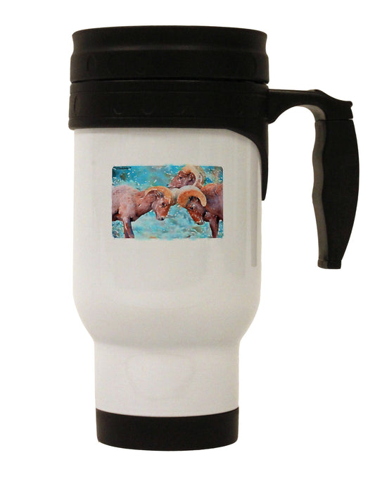 CO Bighorn Head Butt Watercolor Stainless Steel 14oz Travel Mug-Travel Mugs-TooLoud-White-Davson Sales