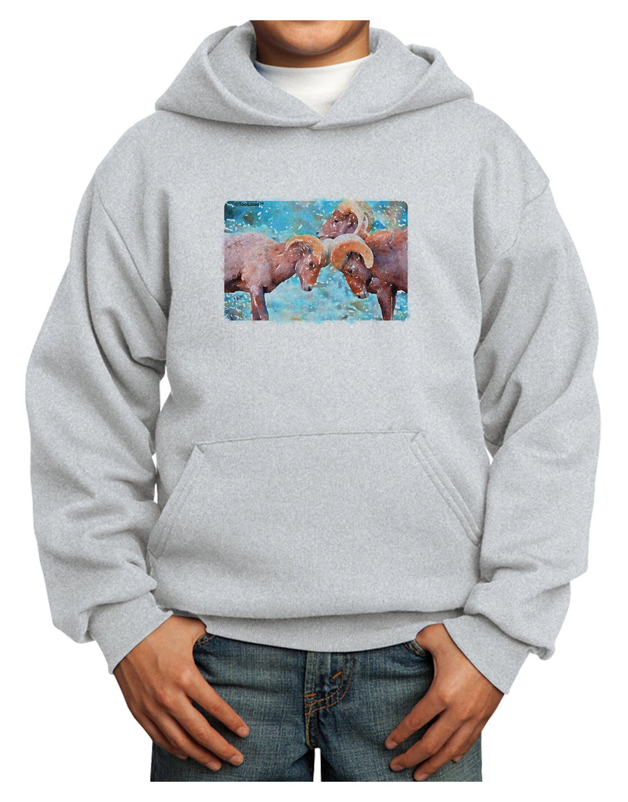 CO Bighorn Head Butt Watercolor Youth Hoodie Pullover Sweatshirt-Youth Hoodie-TooLoud-White-XS-Davson Sales