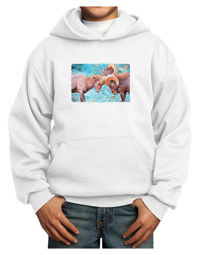 CO Bighorn Head Butt Watercolor Youth Hoodie Pullover Sweatshirt-Youth Hoodie-TooLoud-White-XS-Davson Sales