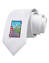 CO Cliffside Tree Text Printed White Necktie