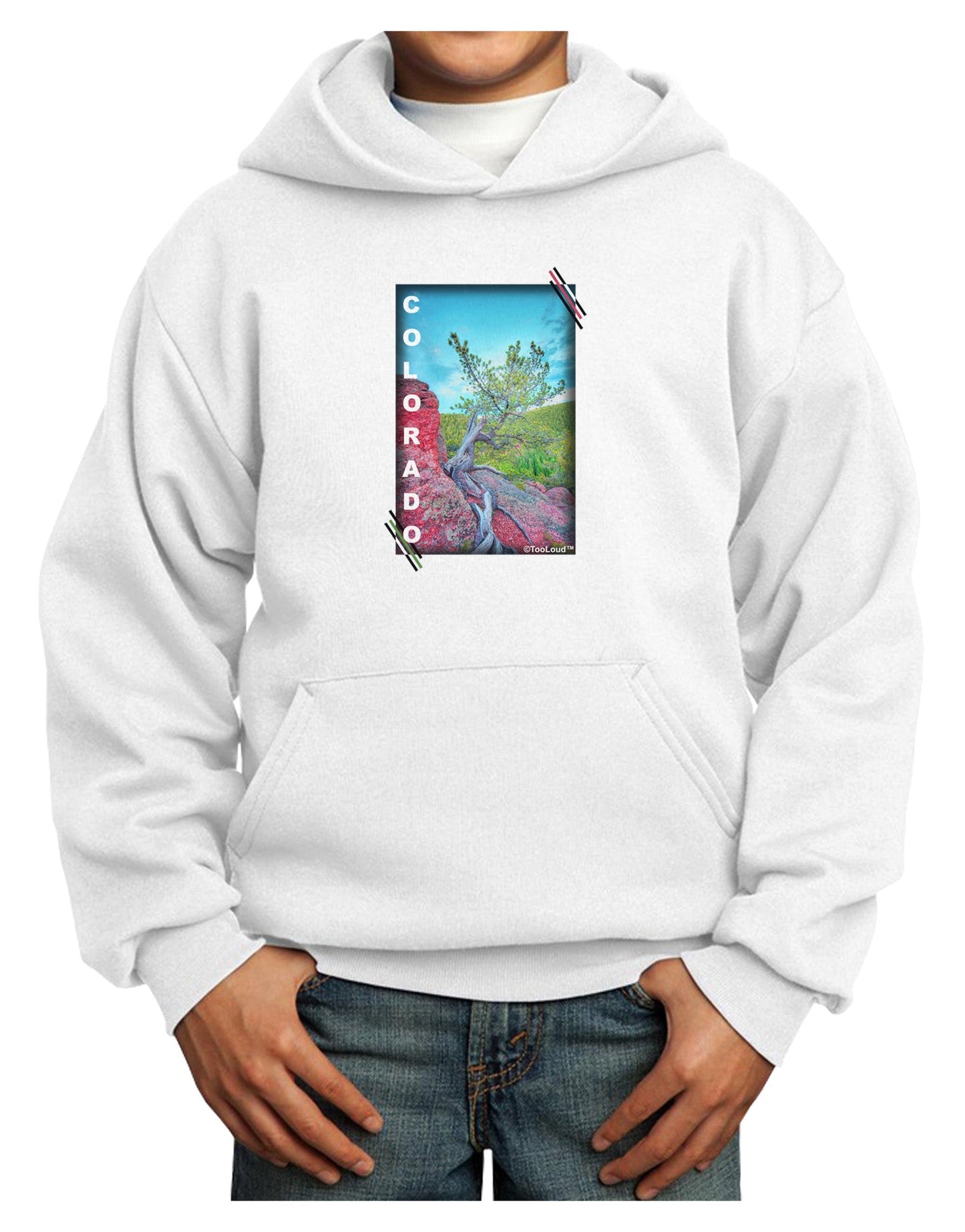CO Cliffside Tree Text Youth Hoodie Pullover Sweatshirt-Youth Hoodie-TooLoud-White-XS-Davson Sales