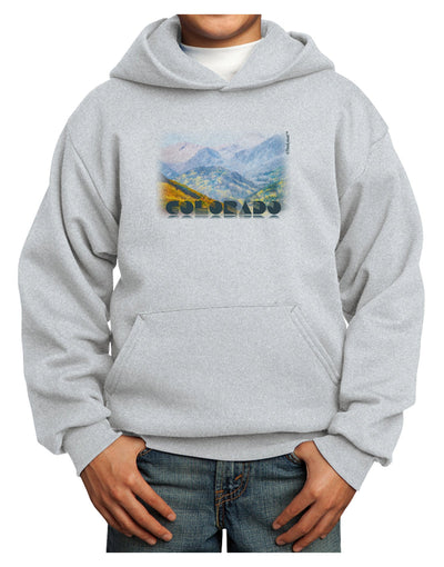 CO Fog Mountains Text Youth Hoodie Pullover Sweatshirt-Youth Hoodie-TooLoud-Ash-XS-Davson Sales